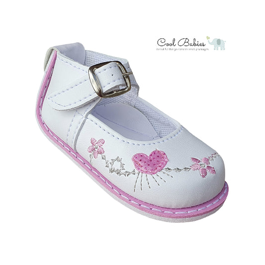 Baleta Bordada Blanca Rosada