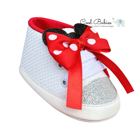 Cascarita Moño Minnie Blanco Rojo