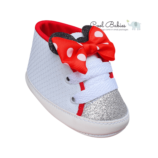 Cascarita Moño Minnie Blanco Rojo