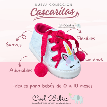 Cascarita Unicornio Blanco Fucsia