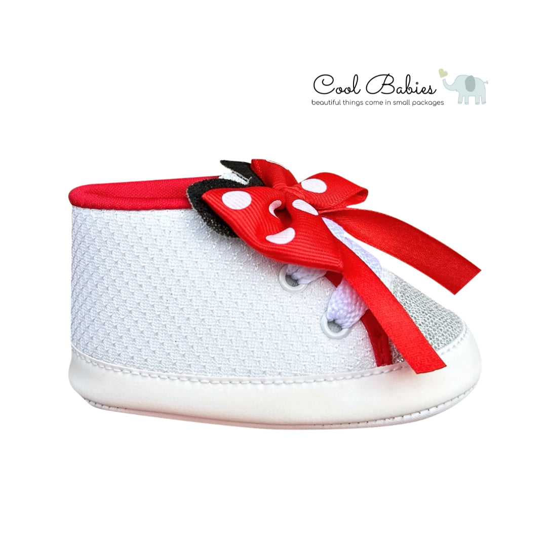 Cascarita Moño Minnie Blanco Rojo