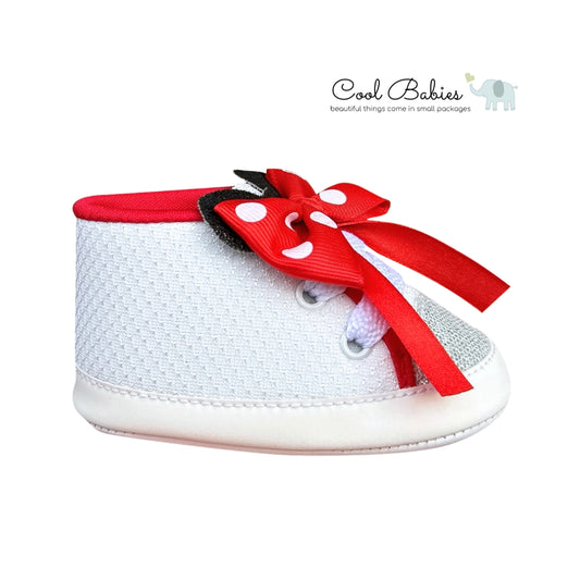 Cascarita Moño Minnie Blanco Rojo
