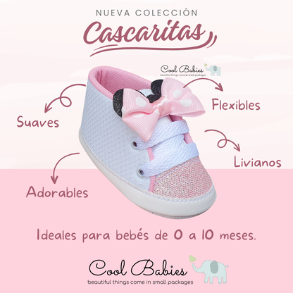 Cascarita Moño Minnie Blanco Rosa