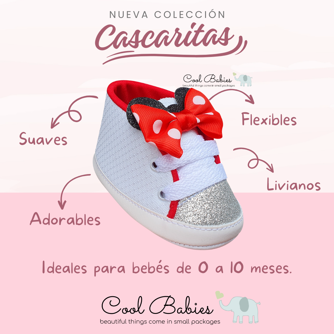 Cascarita Moño Minnie Blanco Rojo