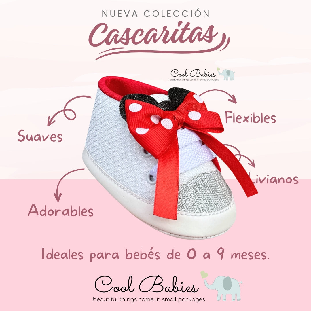 Cascarita Moño Minnie Blanco Rojo