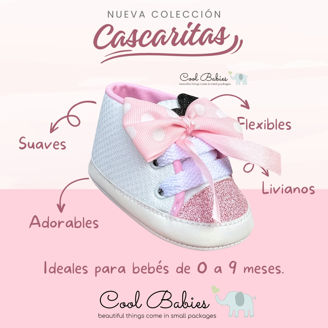 Cascarita Moño Minnie Blanco Rosa